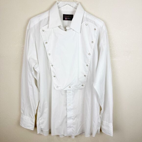 Vintage Panhandle Mens Bib Slim White Rodeo Western Shirt Pearl Snap XL - Picture 1 of 6